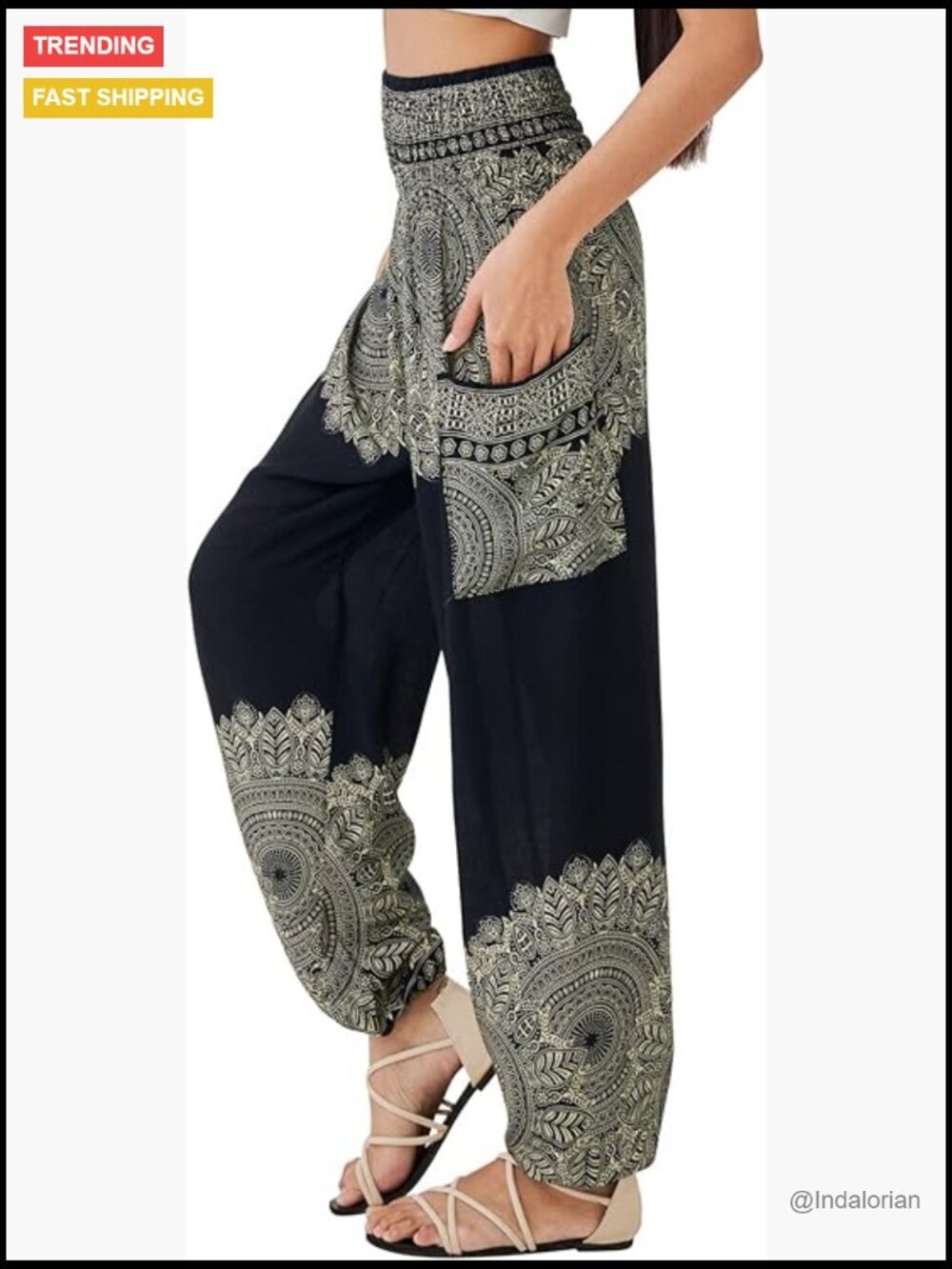 Boho Flowy Harem Yoga Pants with Pockets - Women's Loose Fit